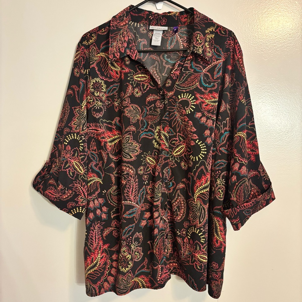 Catherines Petite 2XWP Paisley Button Front Blouse 22/24WP